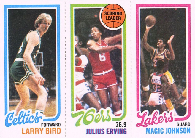 1980 Topps Bird, Erving and Magic Johnson scoring leaders #6